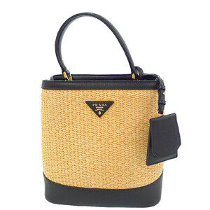 PRADA Panier Straw Bag Handbag Tan